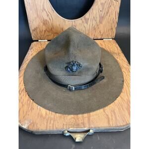 WW2 USMC | VTG | Stratton Campaign Cover Hat | EAG Pin | NAMED Handmade Box
